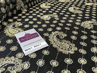 Metallic Embroided and Stone work lace mesh Dress Net Fabric 46" Wide M625