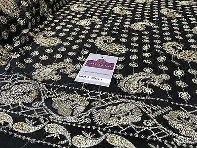 Metallic Embroided and Stone work lace mesh Dress Net Fabric 46" Wide M625