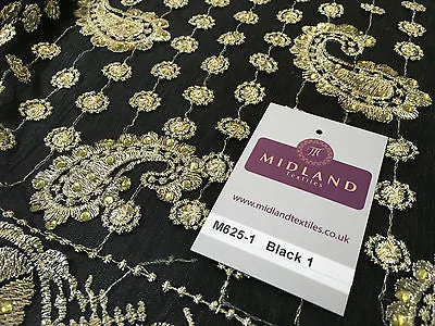Metallic Embroided and Stone work lace mesh Dress Net Fabric 46" Wide M625