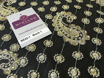 Metallic Embroided and Stone work lace mesh Dress Net Fabric 46" Wide M625