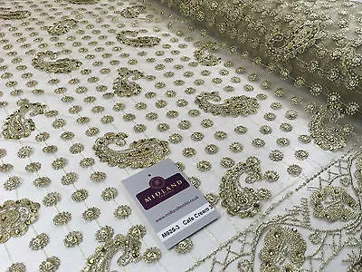 Metallic Embroided and Stone work lace mesh Dress Net Fabric 46" Wide M625