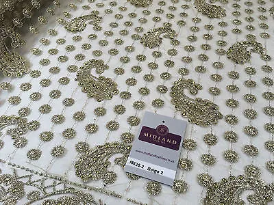 Metallic Embroided and Stone work lace mesh Dress Net Fabric 46" Wide M625