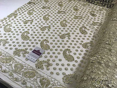 Metallic Embroided and Stone work lace mesh Dress Net Fabric 46" Wide M625