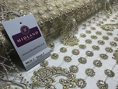 Metallic Embroided and Stone work lace mesh Dress Net Fabric 46" Wide M625