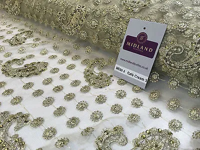Metallic Embroided and Stone work lace mesh Dress Net Fabric 46" Wide M625