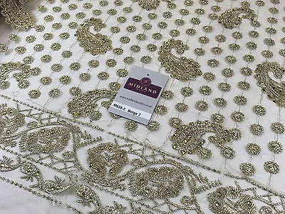 Metallic Embroided and Stone work lace mesh Dress Net Fabric 46" Wide M625