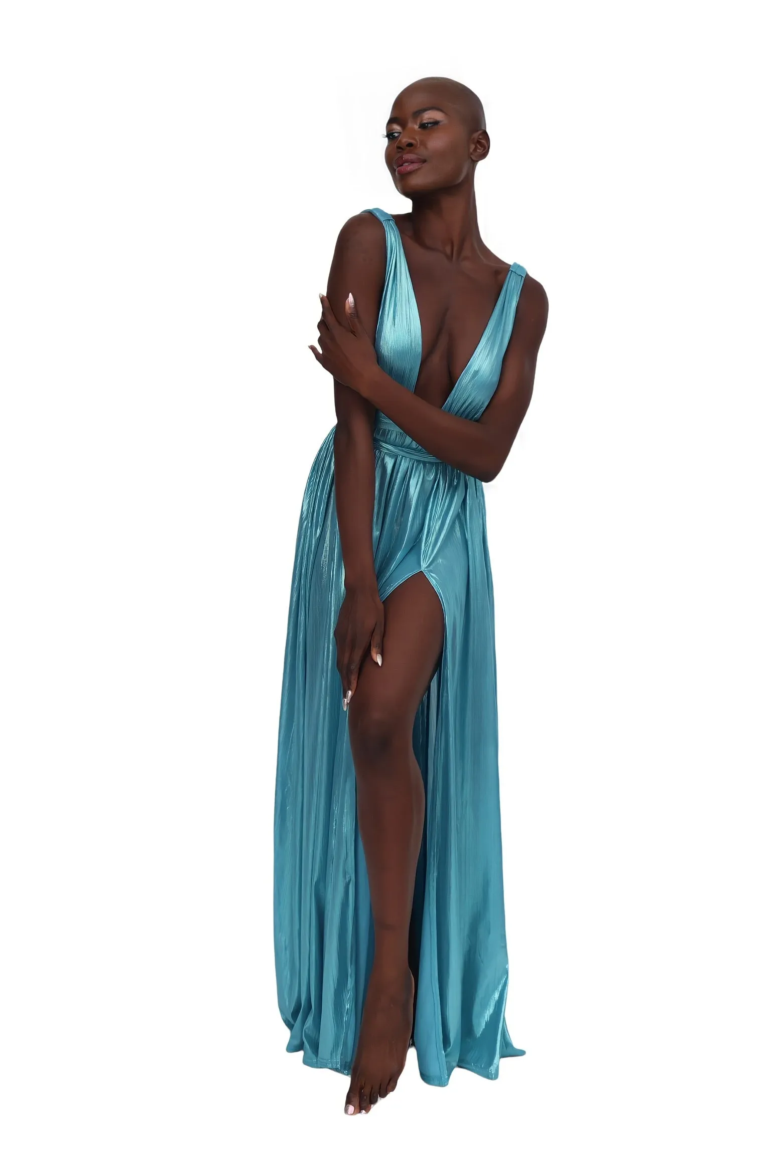 Metallic Goddess Dress - Turquoise