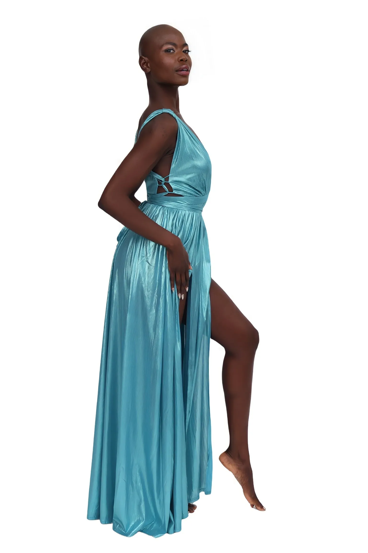 Metallic Goddess Dress - Turquoise