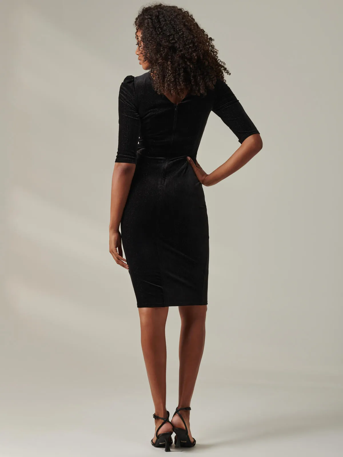 Metallic Spot Velvet Midi Dress, Black