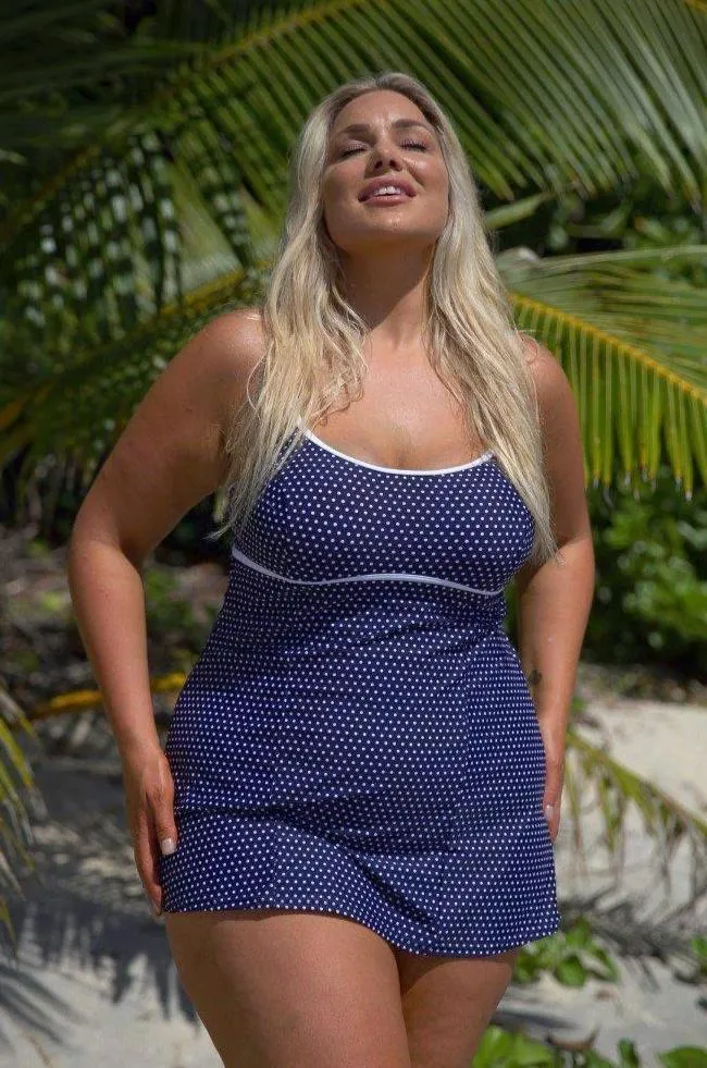 Navy & White Dots Underwire Swim Dress