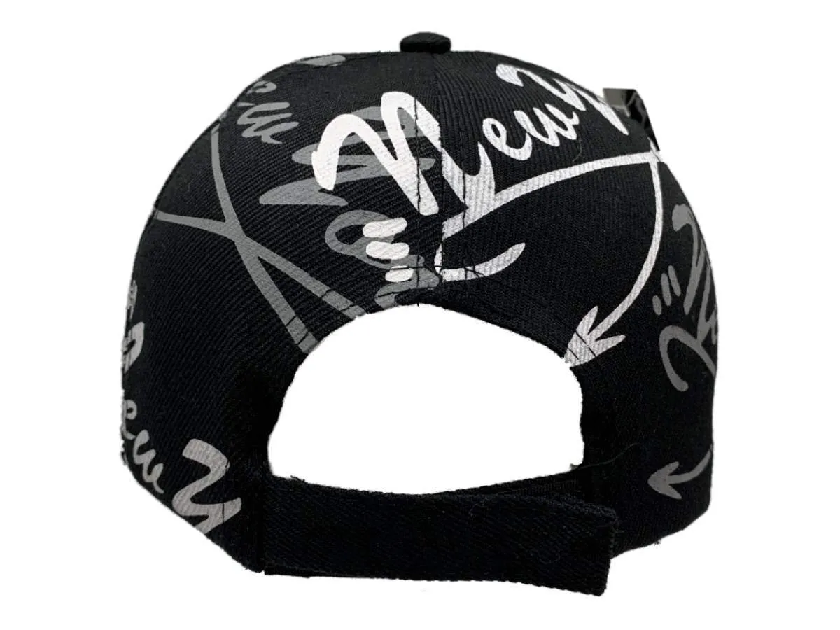 New York "NY" XM Black & White/Gray Script Semi-Structured Adj. Hat Cap AA572