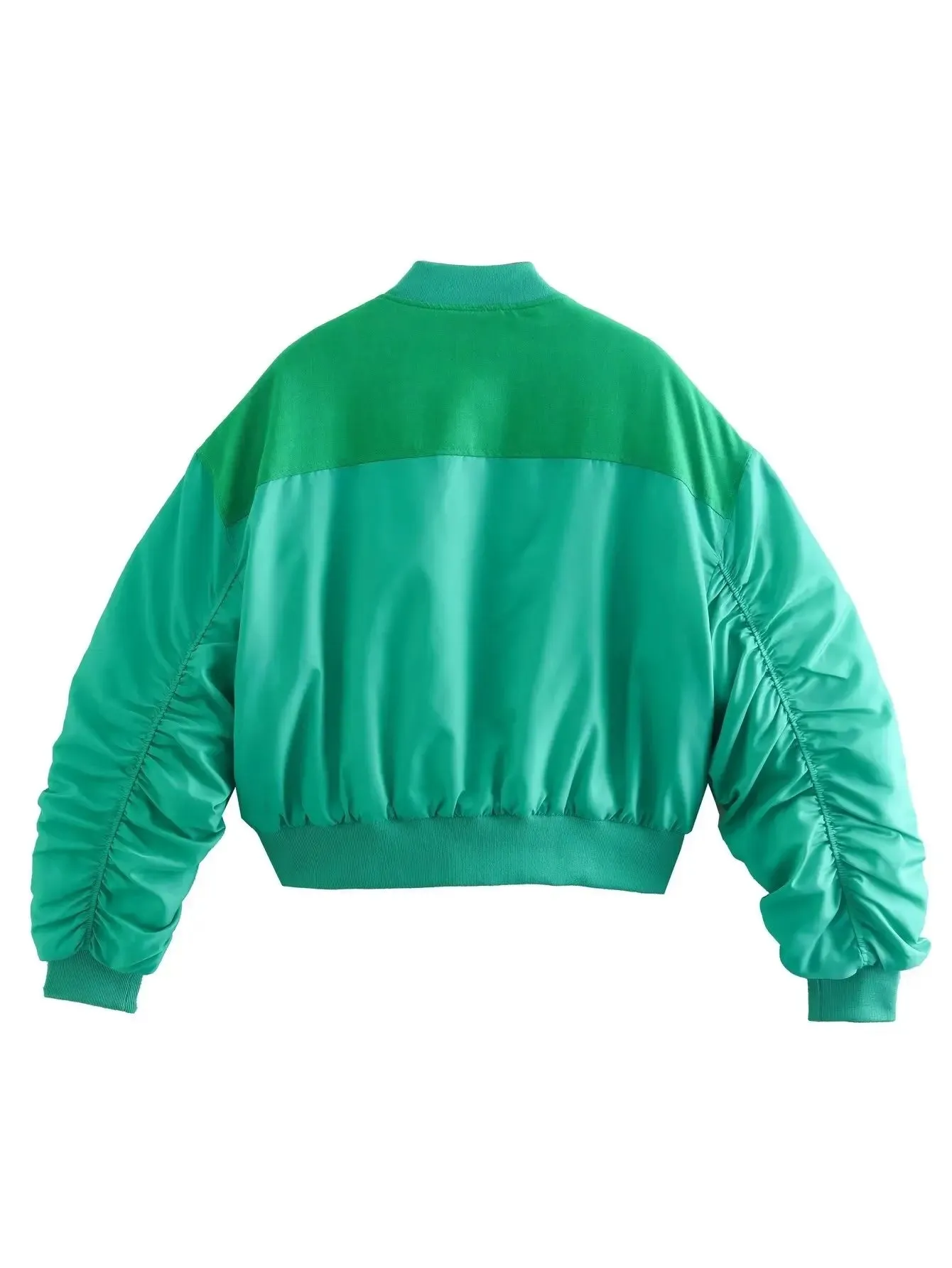 Pre Order:  Ruched Sleeves Zip-Up Cropped Jacket