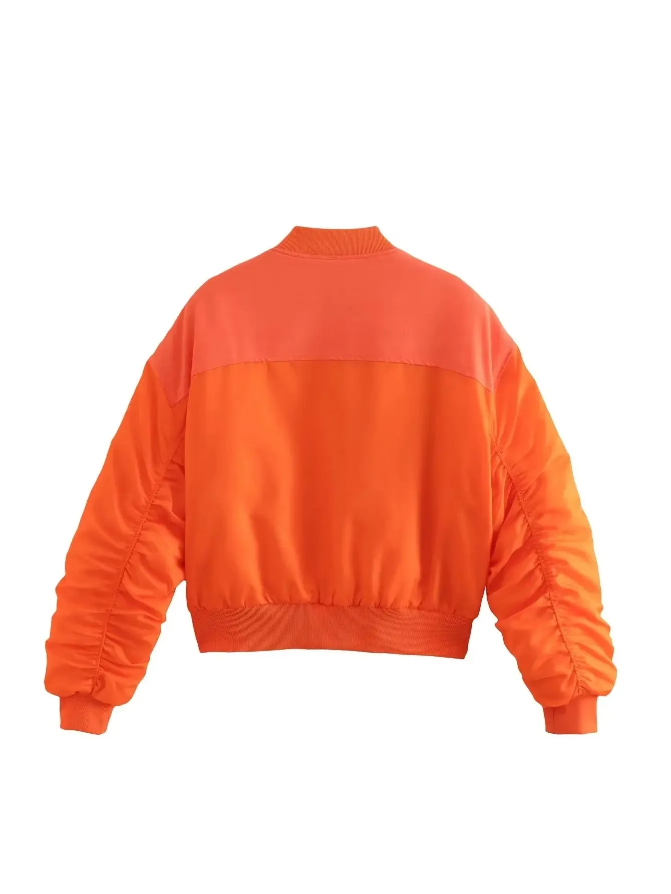 Pre Order:  Ruched Sleeves Zip-Up Cropped Jacket