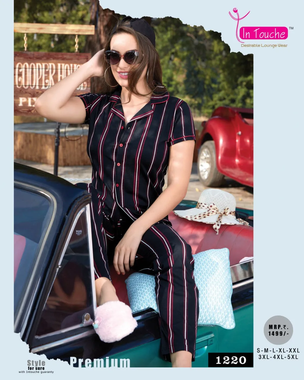 Pure Cotton Front Open Black Night suit Set for Women with Collar