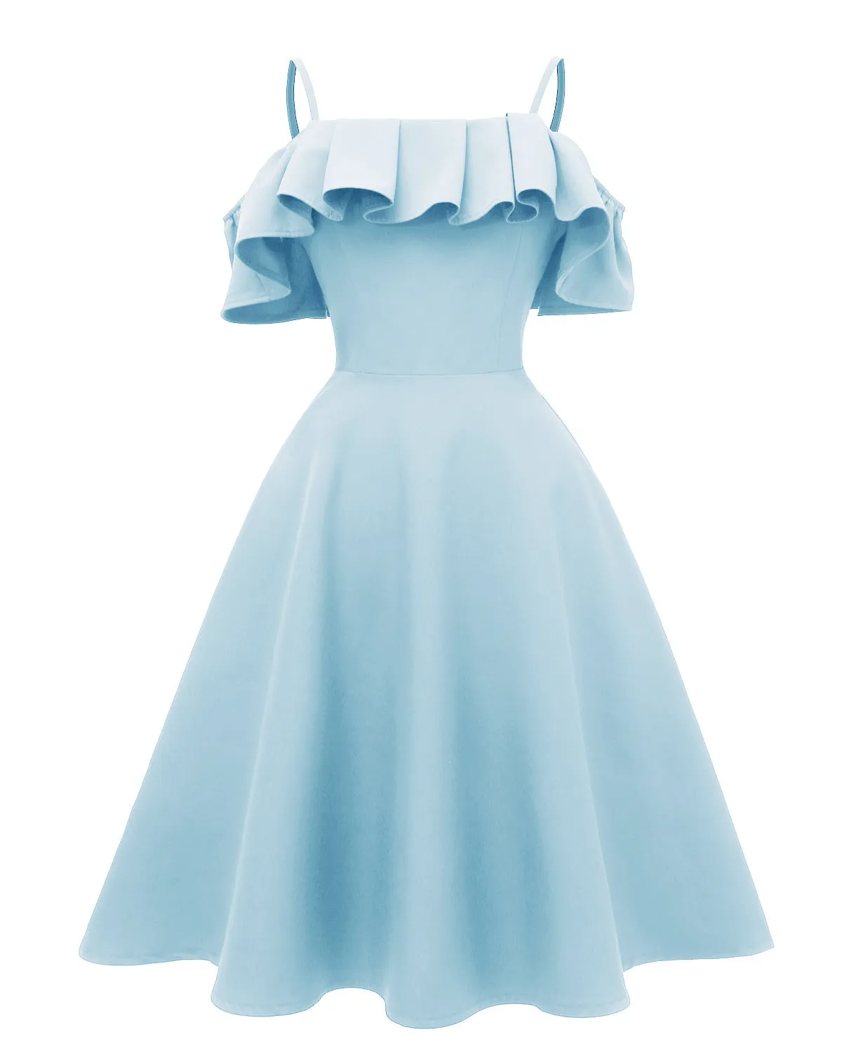 Ruffle Trim Spaghetti Straps Satin Prom Party Dress