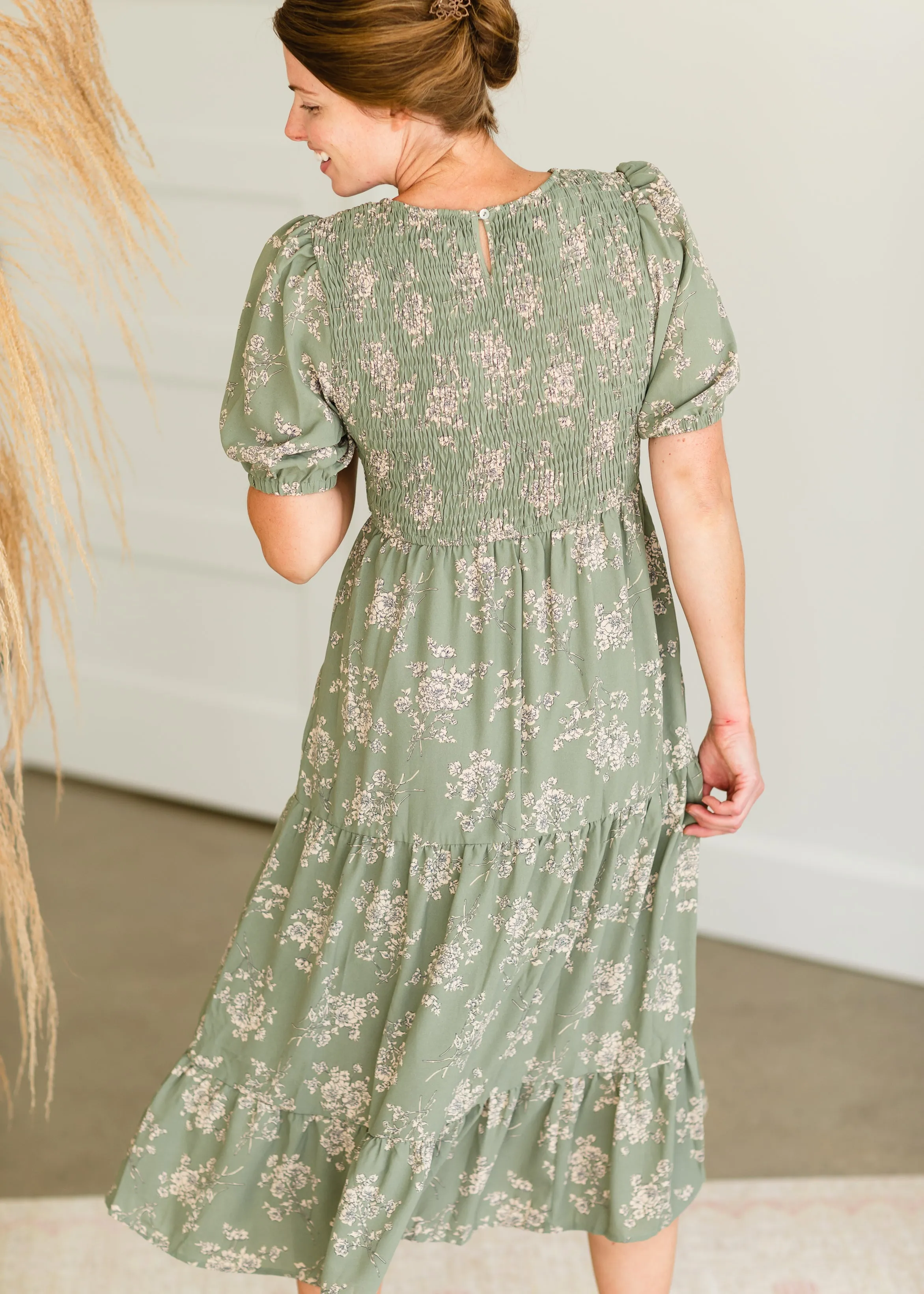 Sage Smocked Tiered Midi Dress - FINAL SALE