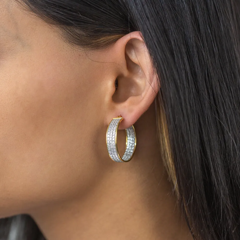 Sterling Silver Gold Plated 3 Row 7mmx25mm Stardust Hoops