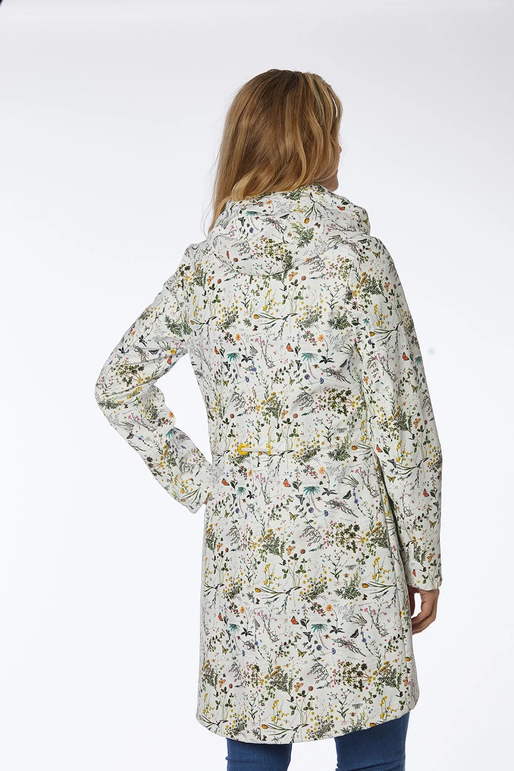 Swept Raincoat PU - 01. White with flowers