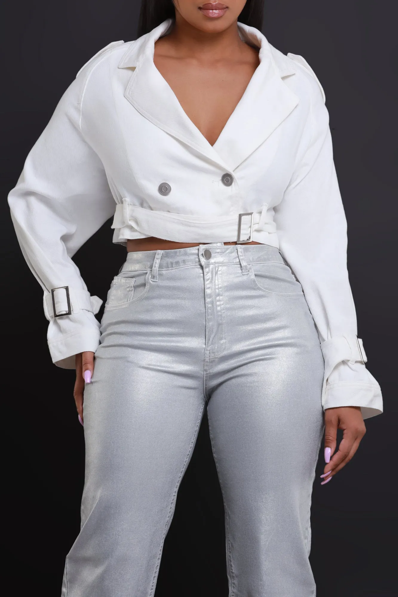 Take The Shot Cropped Denim Jacket - White