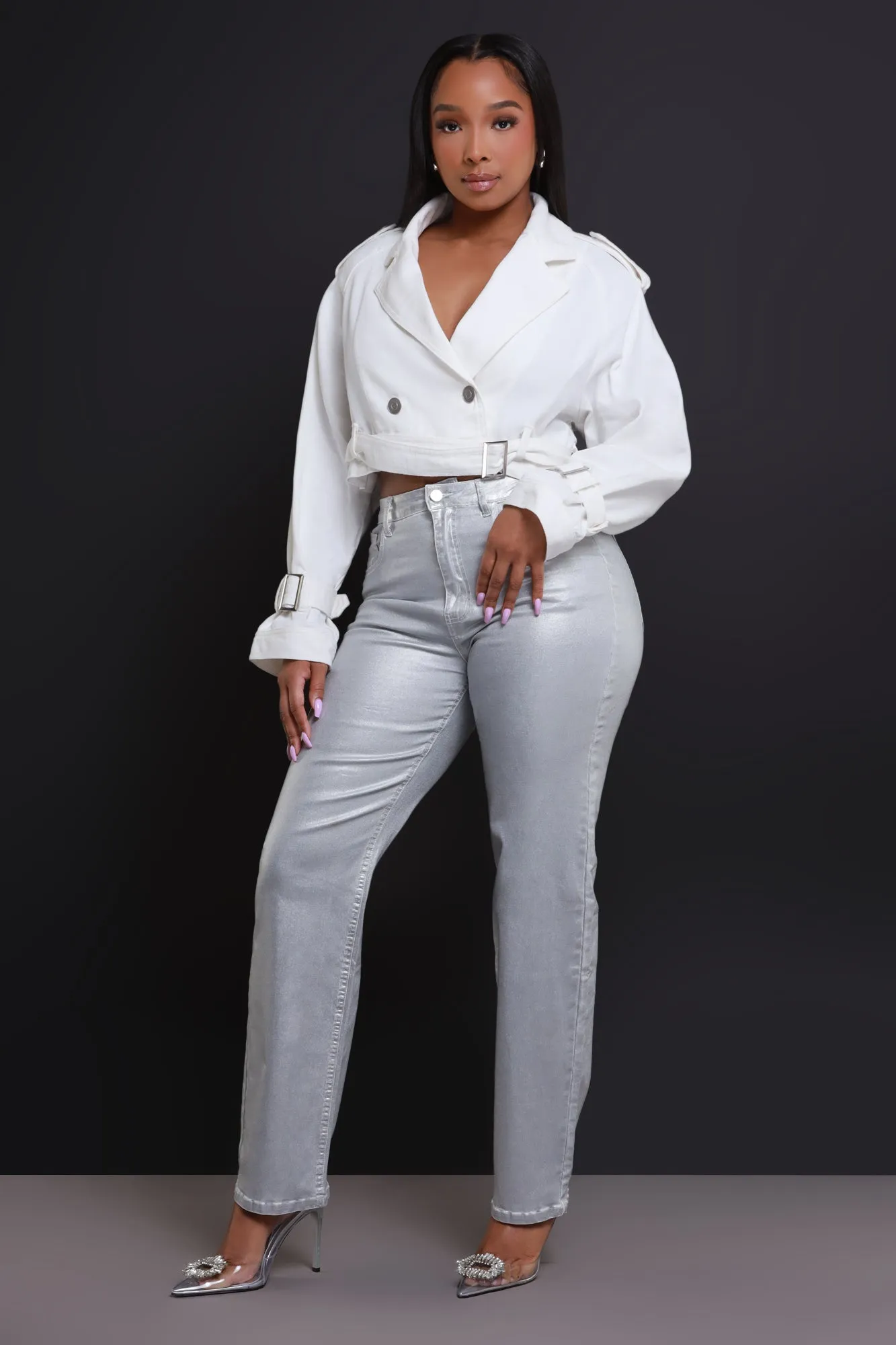 Take The Shot Cropped Denim Jacket - White