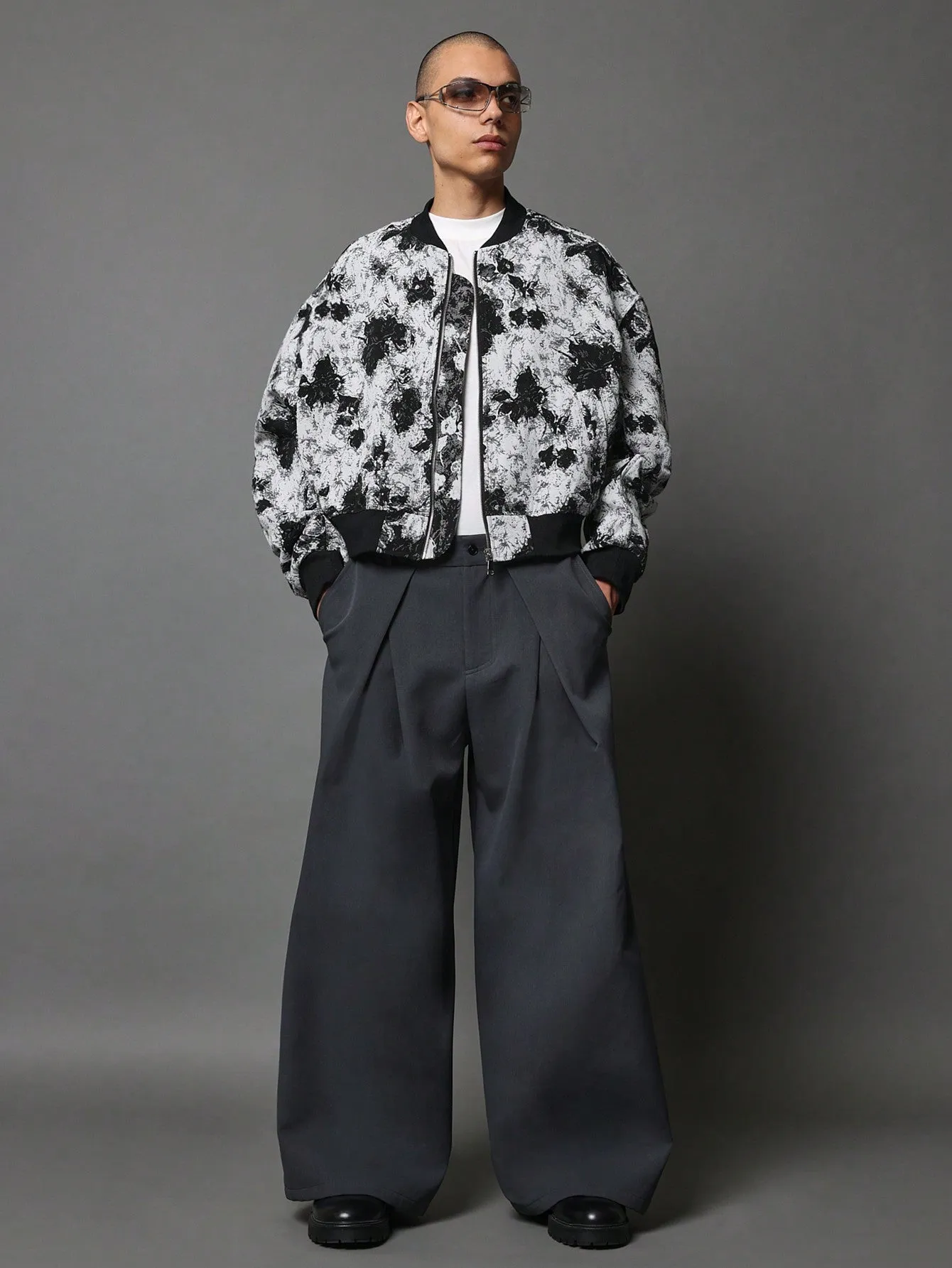 Tapestry Cropped Zip-Up Bomber Jacket