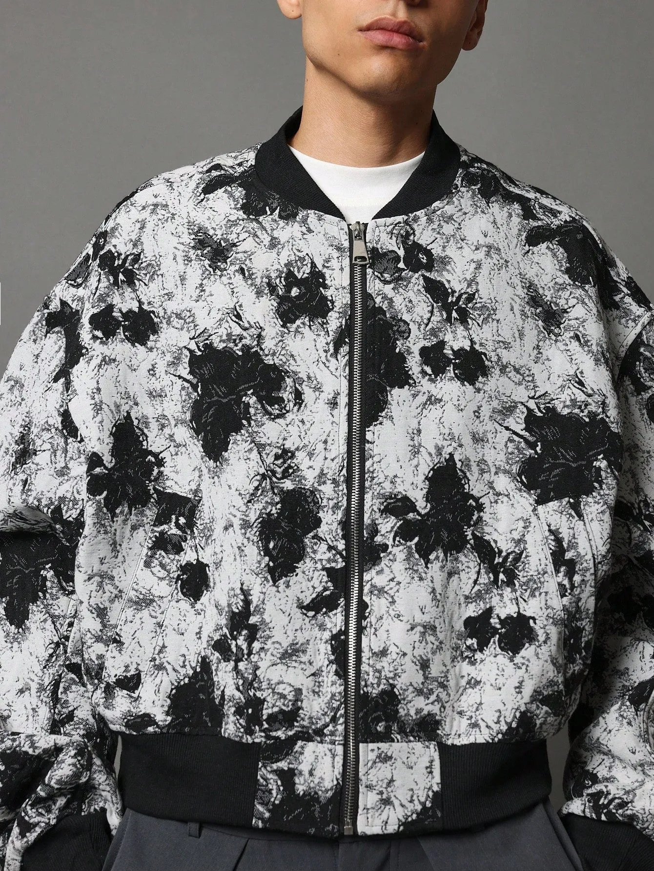 Tapestry Cropped Zip-Up Bomber Jacket