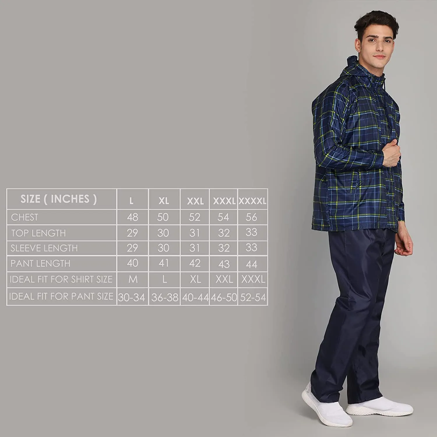 THE CLOWNFISH Monarch Pro Series Men's Waterproof Polyester Double Coating Reversible Raincoat with Hood and Reflector Logo at Back for Night Travelling. Set of Top and Bottom (Navy Blue, XXL)