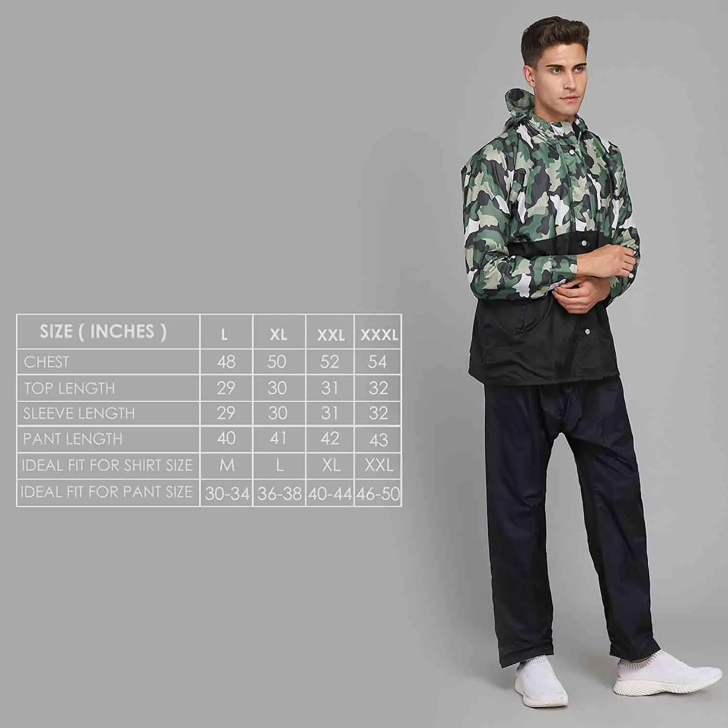 THE CLOWNFISH Napoleon Series Men's Waterproof Nylon Double Coating Reversible Raincoat with Hood and Reflector Logo at Back. Set of Top and Bottom. Printed Plastic Pouch with Rope (Black, X-Large)