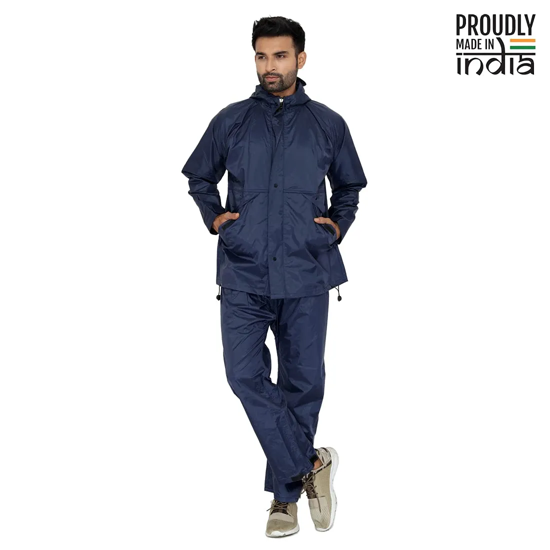 THE CLOWNFISH Polyester Casual Style Rain Coat For Men Waterproof For Bike Raincoat For Men With Hood. Set Of Top And Bottom. Classic Series (Blue, Xx-Large)
