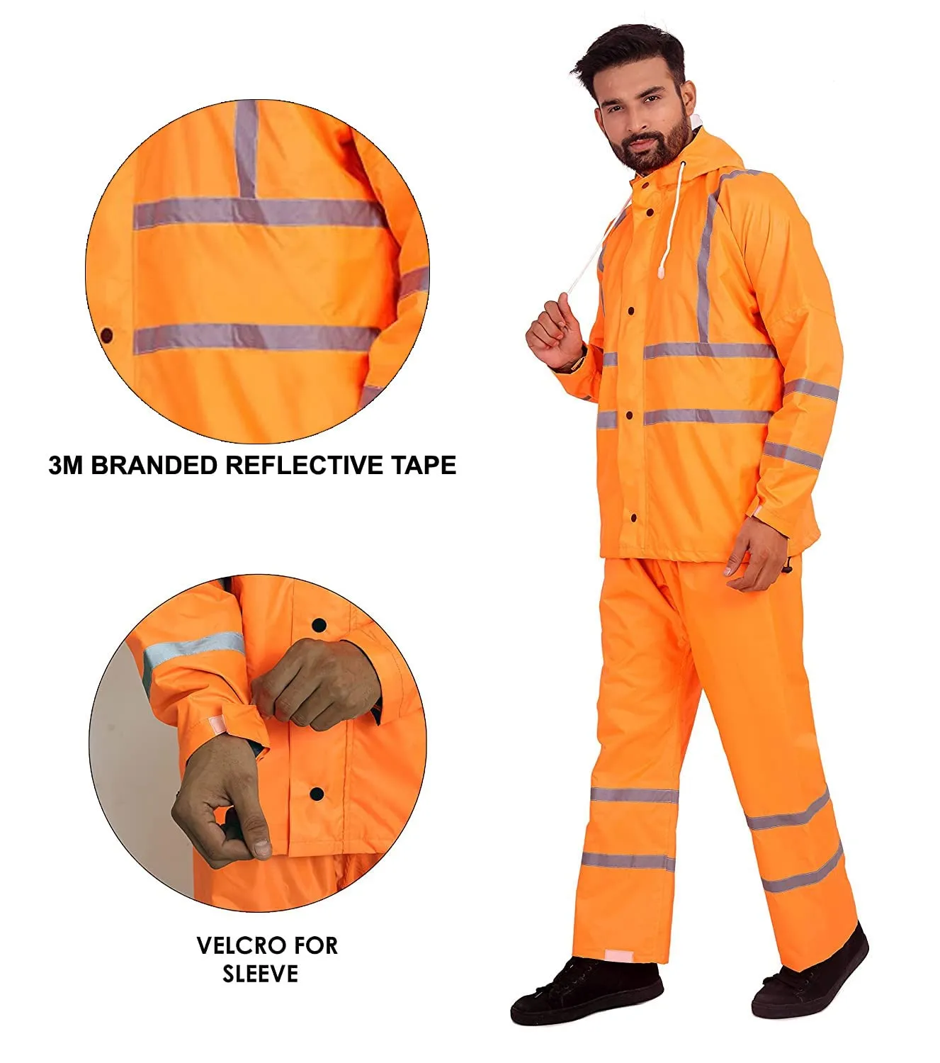 THE CLOWNFISH Rain Coat for Men Waterproof for Bike Raincoat for Men with Hood. Set of Top and Bottom. Debonair Series (Orange, XX-Large)