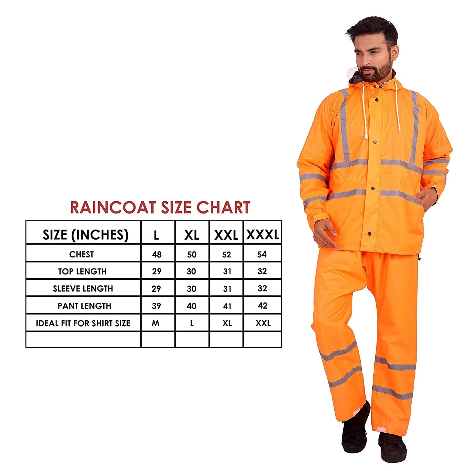 THE CLOWNFISH Rain Coat for Men Waterproof for Bike Raincoat for Men with Hood. Set of Top and Bottom. Debonair Series (Orange, XX-Large)