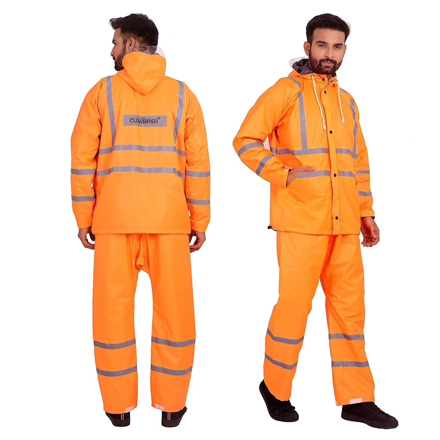 THE CLOWNFISH Rain Coat for Men Waterproof for Bike Raincoat for Men with Hood. Set of Top and Bottom. Debonair Series (Orange, XX-Large)