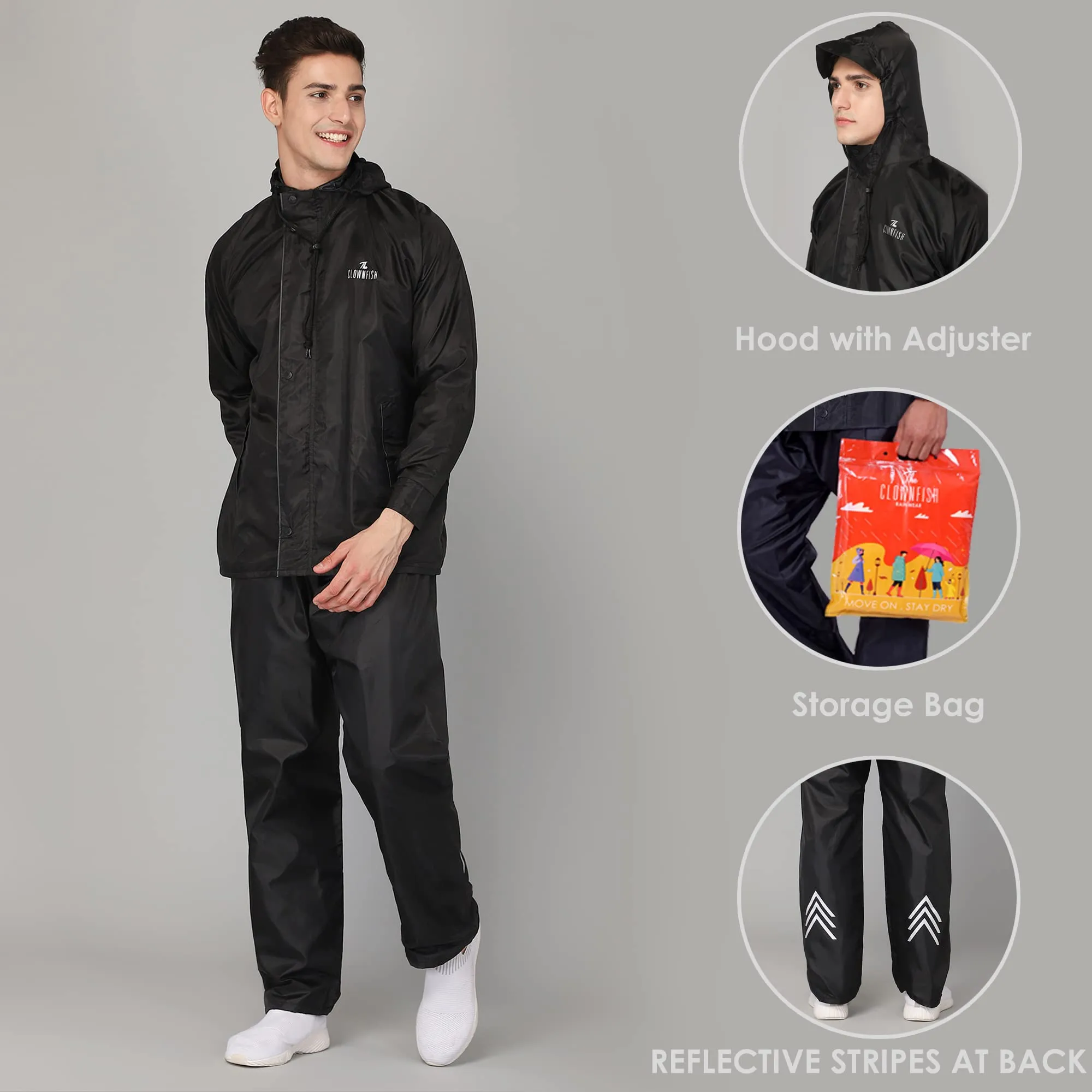 THE CLOWNFISH Road Rider Men's Waterproof Raincoat Polyester Double Coating Reversible Rain Suit with Hood & Mobile Pocket. Set of Top and Bottom. Printed Plastic Pouch (Fluoroscent Green, X-Large)