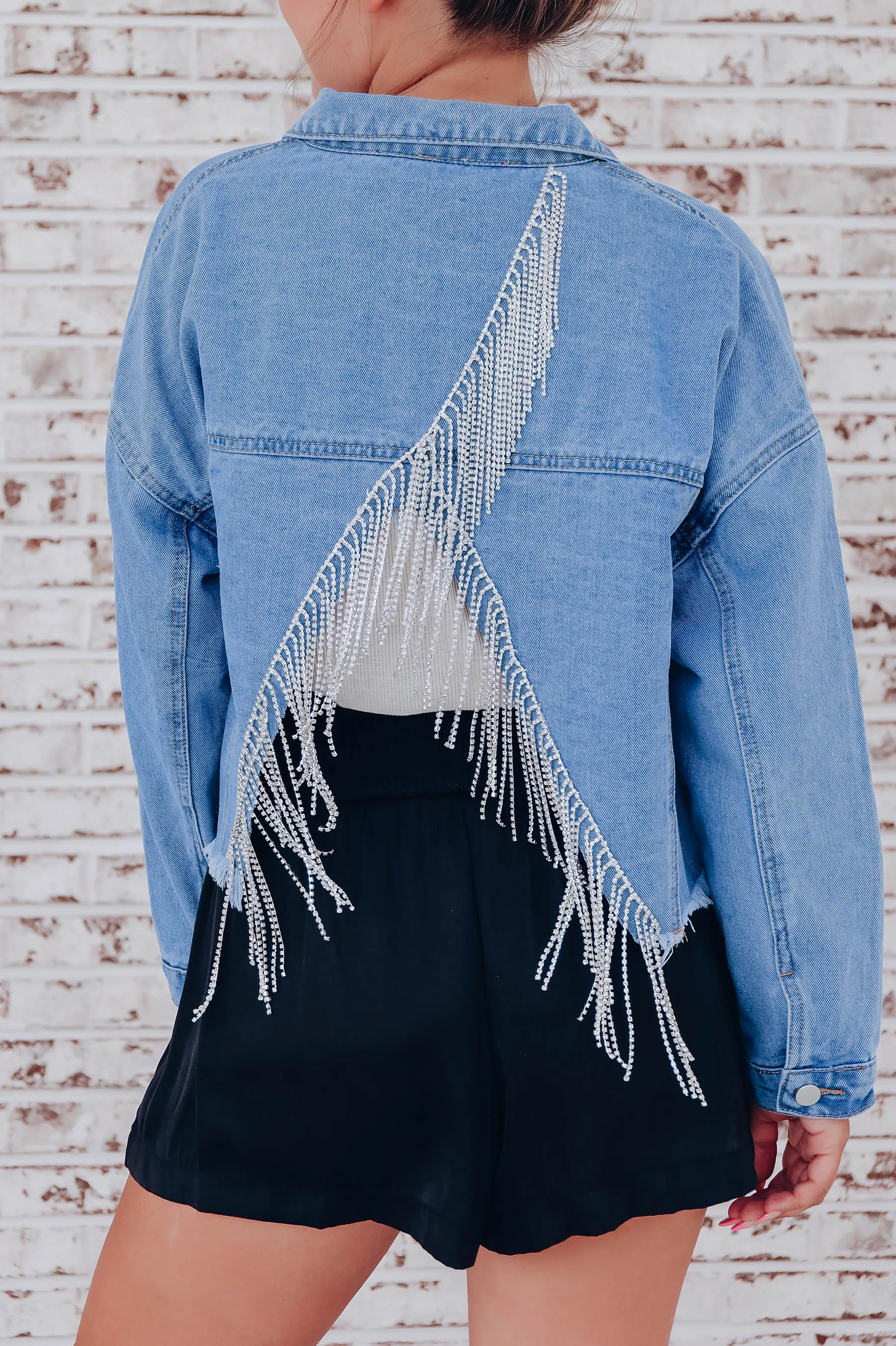 Watch Me Shine Rhinestone Denim Jacket
