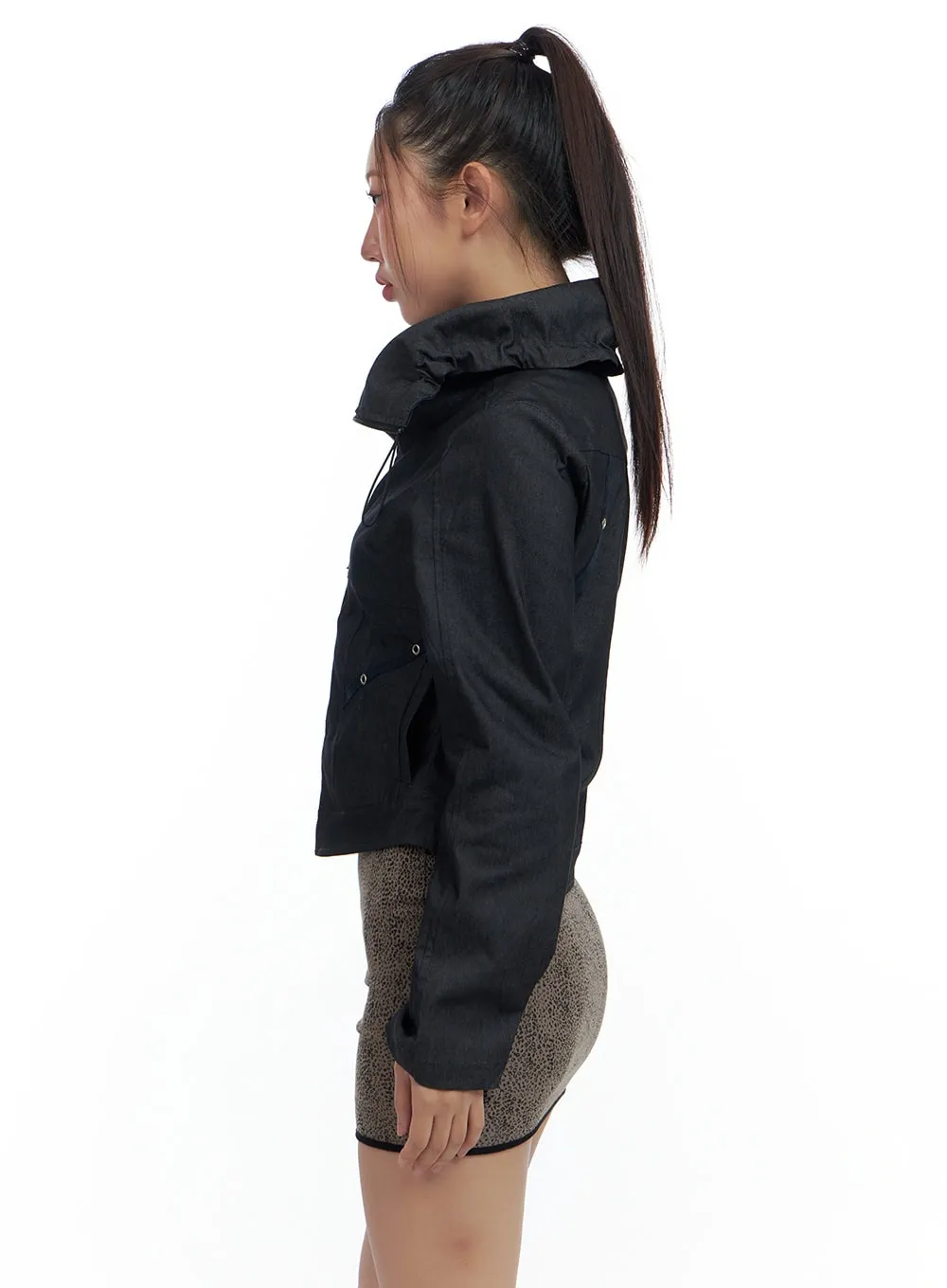 Zip-Up High Neck Cropped Jacket CS424